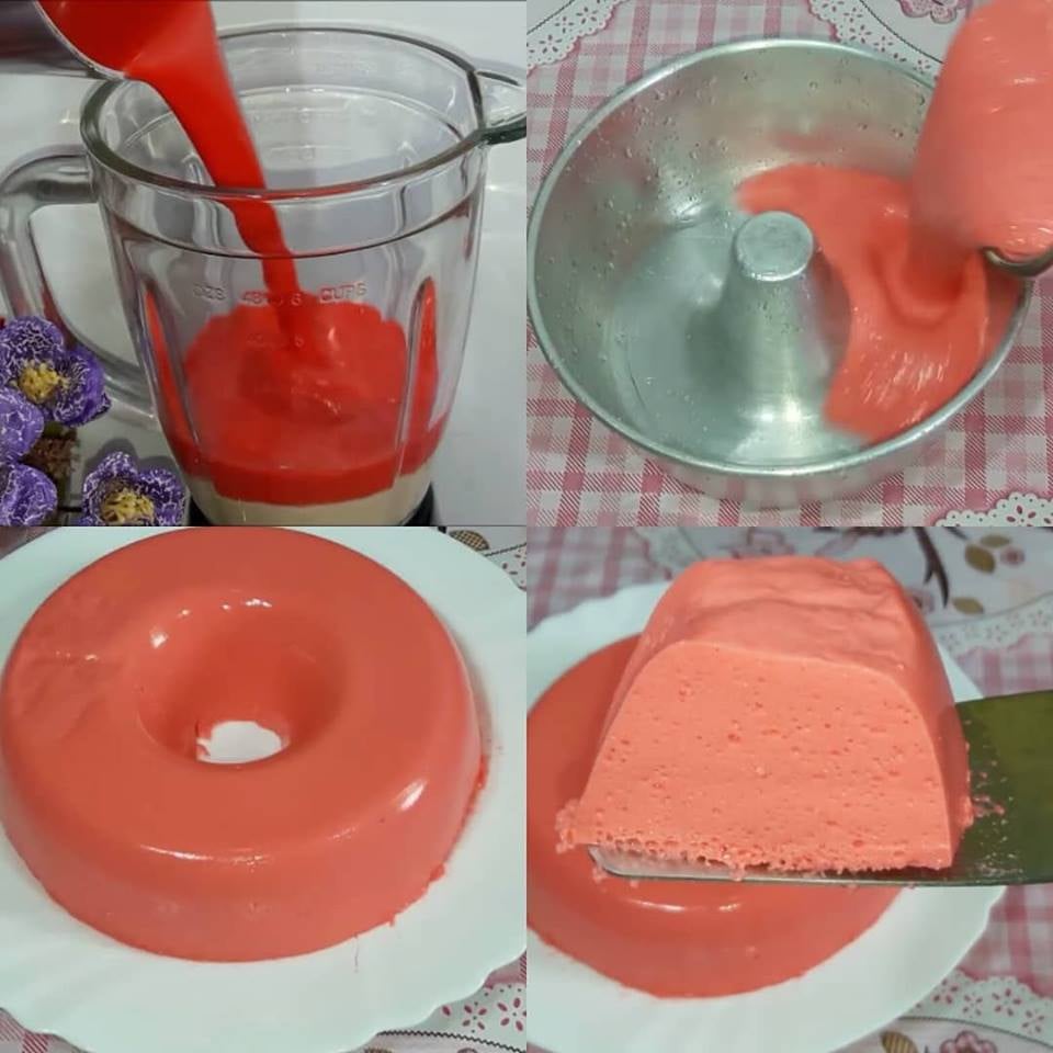 Pudim Gelado de Morango sem Forno