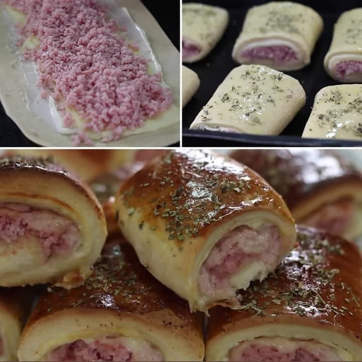 Enroladinho de Presunto e Queijo Assado Fofinho