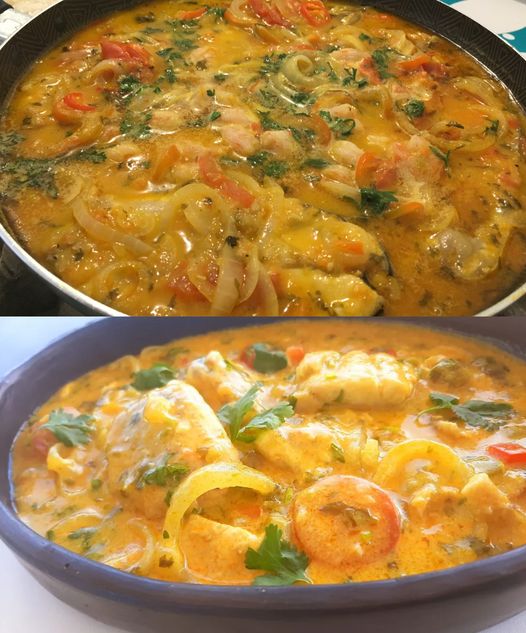 Moqueca baiana de peixe com leite de coco e dendê